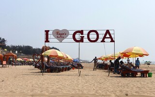 Goa beach sunset with palms and soft waves